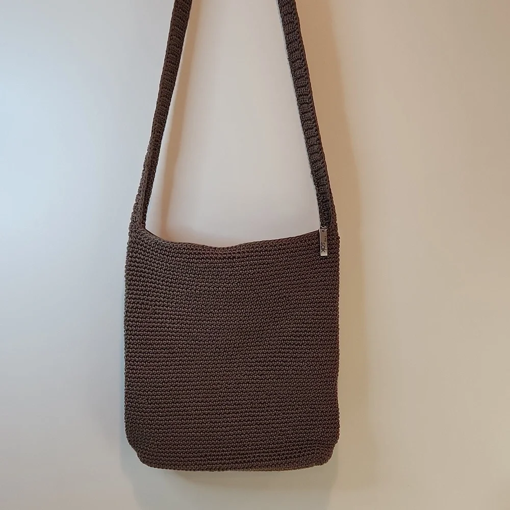 The Sak Knit Crochet Handbag Purse Shoulder Bag Brown EUC NICE!!